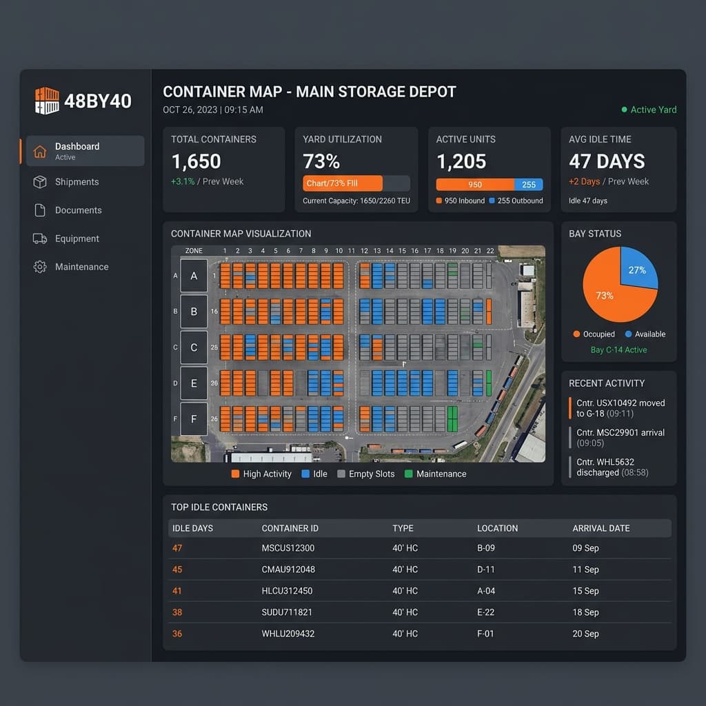 Container-location dashboard with utilization indicators.